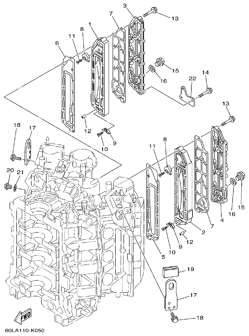 Yamaha F200BET, FL200BET CYLINDER & CRANKCASE 3 parts diagram